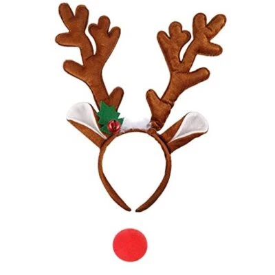 Diademas de cuernos de reno de Navidad con nariz roja, aro de pelo con astas  Foto 1 de 4