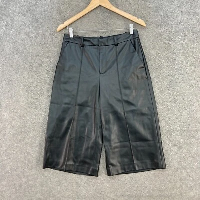 Pantalones Cortos Zara Mujer Pequeños W26 Negro Culotte Bolsillos Cortos Poliuretano 22223 Foto 1 de 4