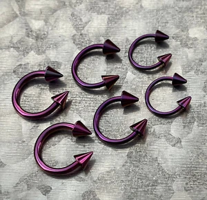PAIR Titanium Spiked Circular Barbells Horseshoe Septum, Eyebrow, Nipple Rings - Picture 1 of 22