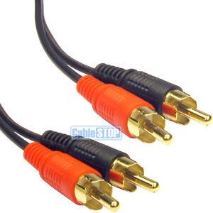 TWIN 2 RCA Gold Phono Male Plug Audio Lead Cable 50cm 1m 2m 3m 5m 10m 15m 20m