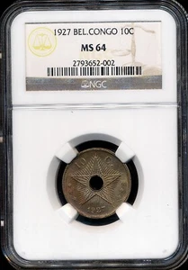 Belgian Congo 1927 10 Centimes - NGC MS64 - Foto 1 di 3