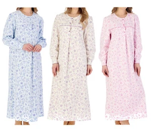 Slenderella Ladies Floral Flannel Nightdress Ankle Length Cuff Sleeve Nightgown - Picture 1 of 44
