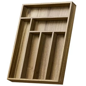 Acacia Wood Silverware Drawer Organizer Kitchen Utensil Cutlery Drawer Organizer - Picture 1 of 7