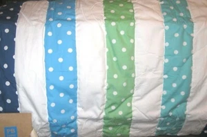 Two POTTERY BARN STANDARD SHAM Teen Dottie Circle Pool Green White Navy Blue NEW - Picture 1 of 3