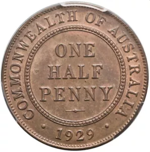 Australia 1929 Halfpenny 1/2d George V - PCGS MS63BN (26838901) - Bild 1 von 3