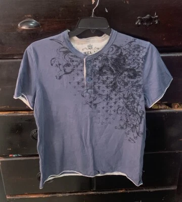 Camisa gráfica azul Y2K Helix masculina grande cruz gótica emo - Imagem 1 de 4