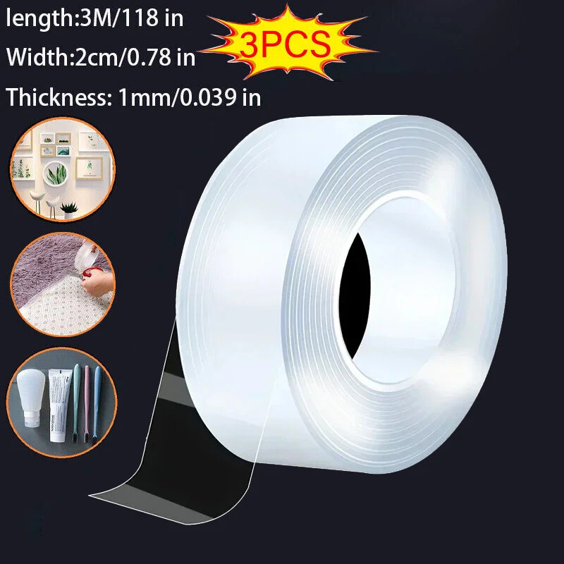 Cinta adhesiva fuerte de doble cara 3 piezas de alta resistencia, súper transparente delgada de dos caras Foto 1 de 4