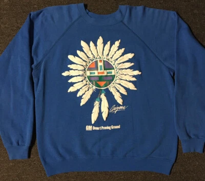 Vtg 90s Arizona Native Feather Mask GM Proving Ground Sweatshirt M L USA Grunge - Image 1 of 4