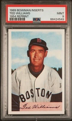 Insertos de béisbol Bowman 1989 Ted Williams 1954 reimpresión Bowman PSA 9 como nuevo Medias Rojas Foto 1 de 2