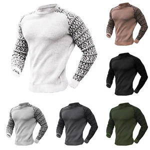Mens Casual Long Sleeve Crew Neck Pullover Shirt Print Waffle Tops Undershirt - Bild 1 von 59