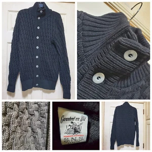 Garanteret Ren Uld Pullover Herren Large Wolle Zopfmuster Fischer Strickjacke Herning - Bild 1 von 16