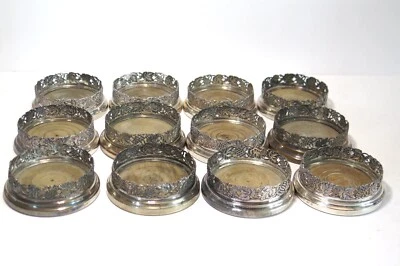 Grape Motif Gilded Silverplate Wooden Base Glasses Coaster Set of 12 - Изображение 1 из 4