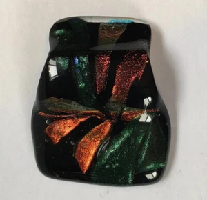 Fused Glass Pendant Black Orange Green Abstract Flower 2.25” Signed SMH - Picture 1 of 7