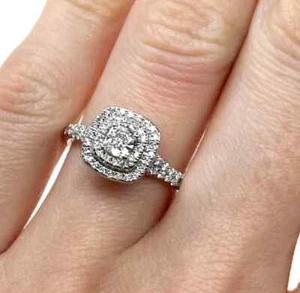 14K White Gold Plated 1.50CT Cushion Cut Moissanite Double Prong Engagement Ring - Picture 1 of 7