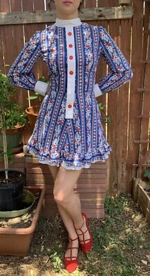 Adorable Vestido Estilo Pinup Vintage Hecho a Mano Años 60’s-70’s Talla Pequeña Foto 1 de 4