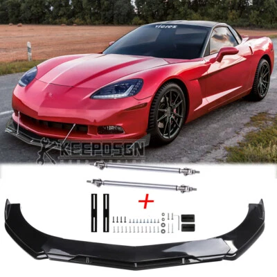 Alerón divisor de labios de parachoques delantero brillante para Chevy Corvette C5 C6 C7 C8 ZR1 Z06 Foto 1 de 4