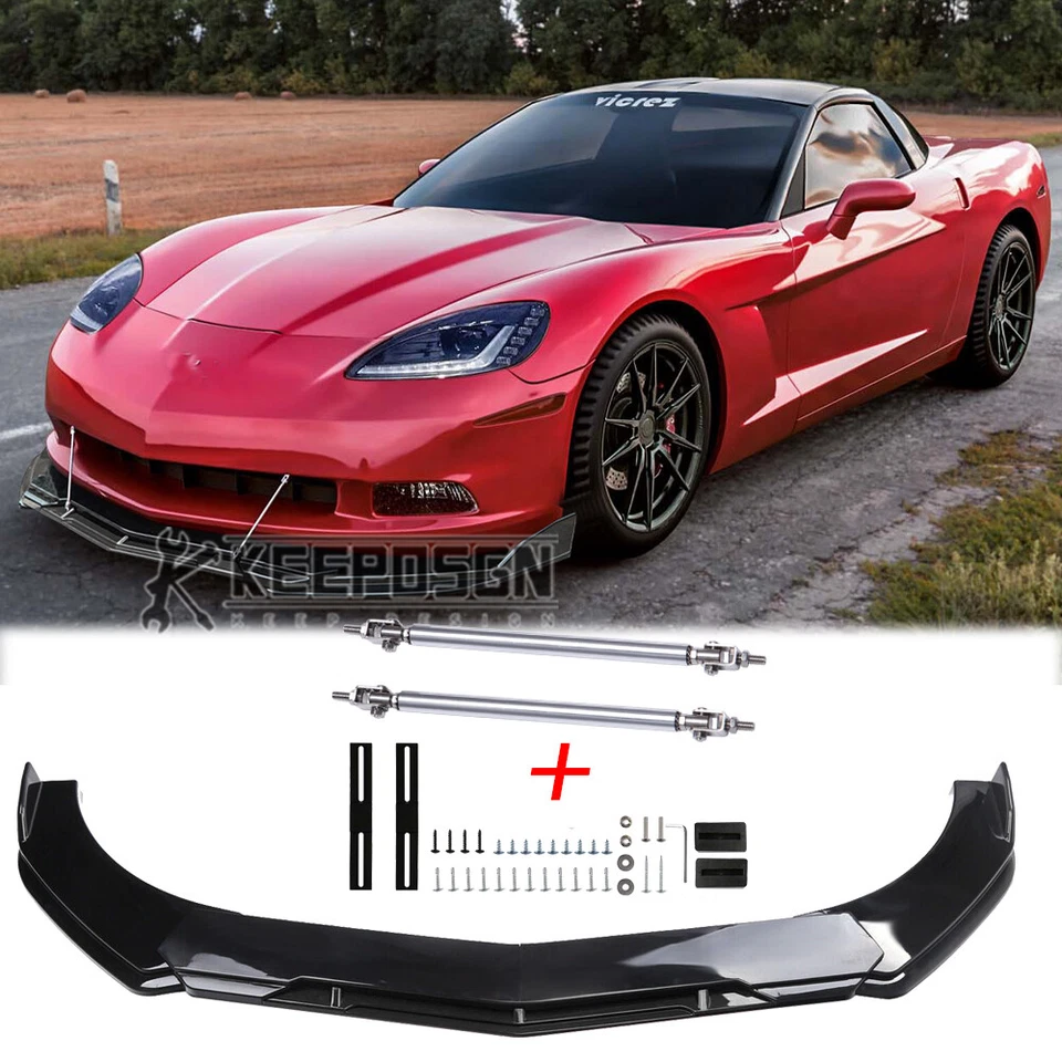 Alerón divisor de labios de parachoques delantero brillante para Chevy Corvette C5 C6 C7 C8 ZR1 Z06 Foto 1 de 4