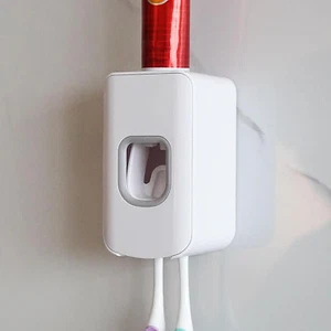 2 Slot Toothbrush Holder and Toothpaste Dispenser Wall Mounted, Automatic Toothp - Picture 1 of 6