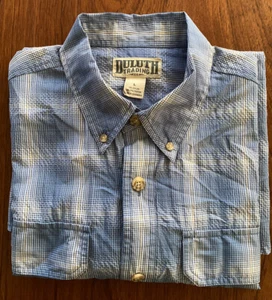 DULUTH TRADING Co. Blue Plaid Shirt Men’s Large Button Down SS Lightweight - Picture 1 of 8