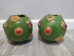 Lot of 2 Vintage Port A La Ligne Baroque Gem Round Spherical Green Candles - Picture 1 of 11