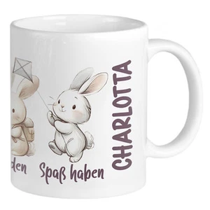 Personalisierte Tasse Süße Hassen zur Einschulung für Mädchen Keramik 330ml - Bild 1 von 7