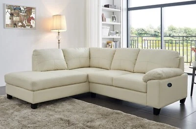 SC FURNITURE LTD Cream Ivory High Grade Genuine Leather Corner Sofa LH Facing + USB BOSTON