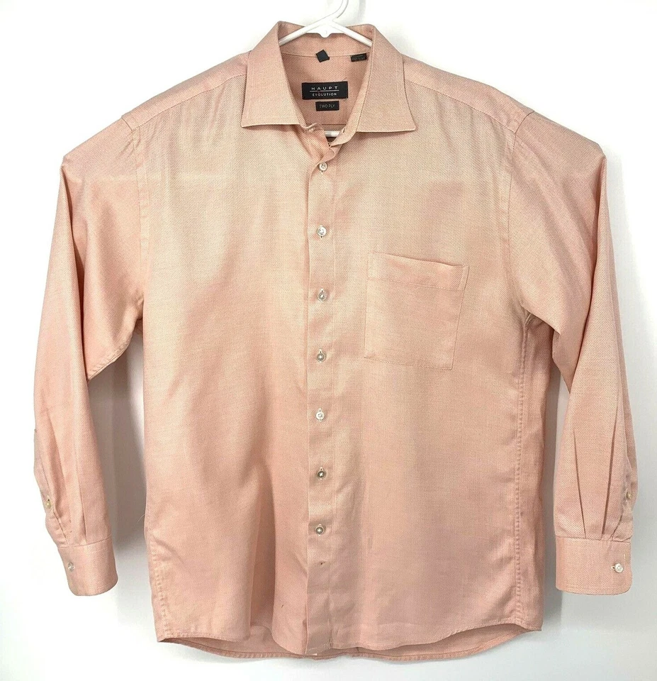 Camisa Haupt Evolution Dos Capas Para Hombre Botón Delantero Naranja Blanco L 42 16.5 Foto 1 de 4