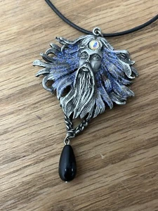 3" MERLIN WIZARD NECKLACE Charm Brooch VINTAGE jj jonette jewelry metal glitter - Picture 1 of 4