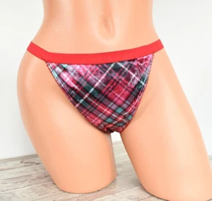TANGA Victoria's Secret MEDIANA *ALGODÓN ELÁSTICA* CUERDA EN V Tartán Brillante/Cuadros Rojos - Imagen 1 de 4