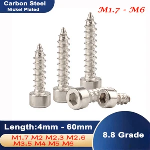 M2-M6 Allen Hex Hexagon Socket Cap Round Head Self Tapping Wood Screw Nickel  - Picture 1 of 71
