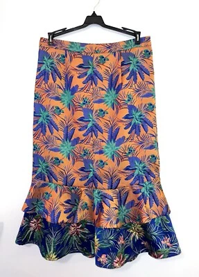 Asos Skirt Damask Embroidered Tropical Orange Purple Size 14 - Image 1 of 4