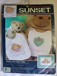 Sunset "Angel Love Baby Bibs" Stamped Cross Stitch Kit Set of 2 - Picture 1 of 2