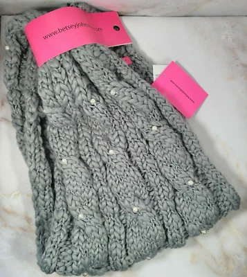 Betsey Johnson Grey & Silver Knit w/ Pearl Accents Infinity Body Scarf NWT - Image 1 of 4