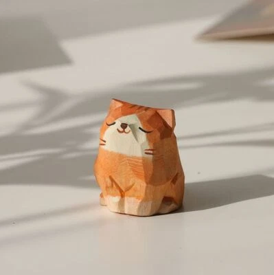 Mini Hecho a Mano Madera Gato Naranja Gato Oficina Escritorio Estudio Cumpleaños Regalo Decoración Foto 1 de 4