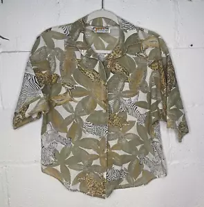 VTG 80's Just Cristina Safari Tiger Zebra Leaves Short Sleeve Button Front Shirt - Picture 1 of 7