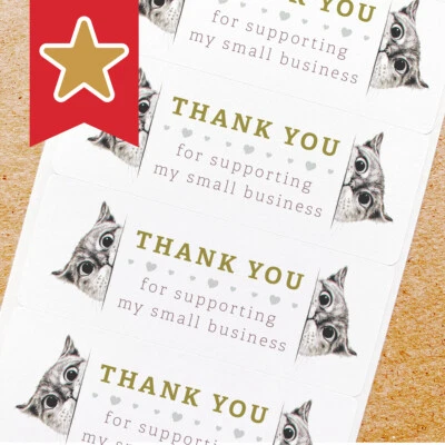 Thank You Labels Stickers for Online Shop Sellers 100ct - Peeking Cats - Image 1 of 2