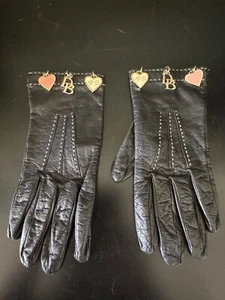 New Dooney and Bourke Black Leather Gloves Size L Made in Italy Logo - Picture 1 of 3