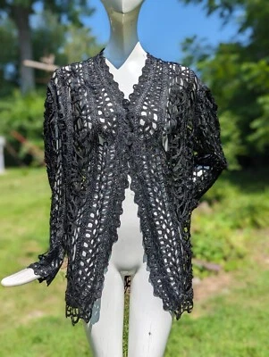 HERMOSA CHAQUETA ANTIGUA EDUARDIANA DE ENCAJE CINTA NEGRA  Foto 1 de 4