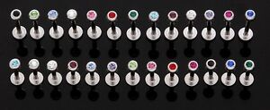 Single 16g CZ Gem Labret Lip Ring Gemstone Choose Size/Color Wholesale Piercings