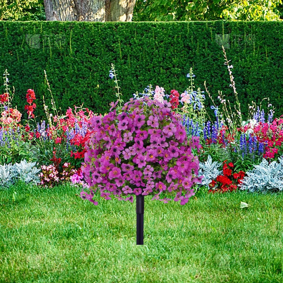 Artificial Violet Flower Garden Stake Faux Greenery Shrubs for Outside Home - Image 1 of 1