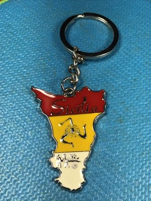 Sicily Italy Map & Flag Metal Enamel Souvenir Keychain FREE SHIPPING - Image 1 of 4