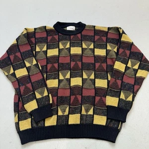 VTG Protege 3D Knit Sweater Mens Sz XL Geometric Black Red Yellow USA - Picture 1 of 7