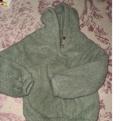 Sudadera con Capucha Sherpa Verde para Niñas Talla 7-8 Suave Acogedora Cuello con Botones Ropa de Salón Foto 1 de 4