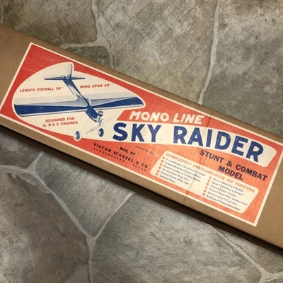 SKY RAIDER MONO-LINE STUNT & Combat BALSA AIRPLANE MODEL KIT VICTOR STANZEL 40” - Image 1 of 4
