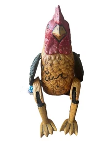 "Pollo gallo pintado a mano de madera maciza con patas y alas móviles 9""" - Imagen 1 de 12
