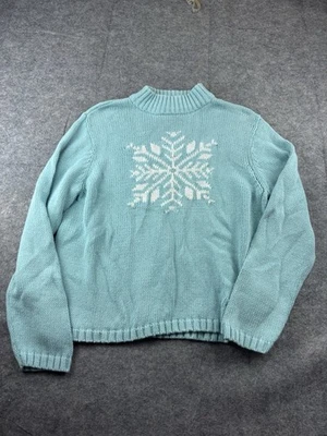 SAG HARBOR Mujer XL Ramie Algodón COPO DE NIEVE SUÉTER Copo de Nieve Azul Hielo Vacaciones Foto 1 de 4