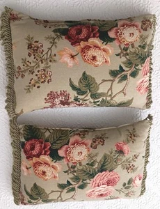 Vtg Waverly Brianna Sage Green Floral Garden Long Fringe Decorative Pillows (2) - Picture 1 of 11