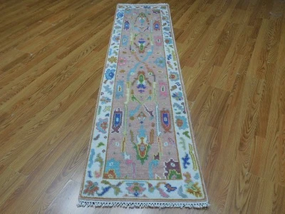 Turkish Oushak Rug,Modern Multicolored Area Rug, Handmade Bohemian Rug 2x8 Ft - Image 1 of 4