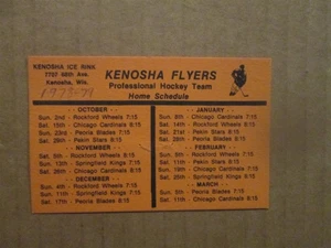 CHL Kenosha Flyers Vintage Defunct Circa 1978-79 Team Logo Home Card Schedule - Bild 1 von 2