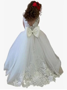Girls White Wedding Party Prom Tailing Dresses for 6-14 Years Flower Elegant - Picture 1 of 1